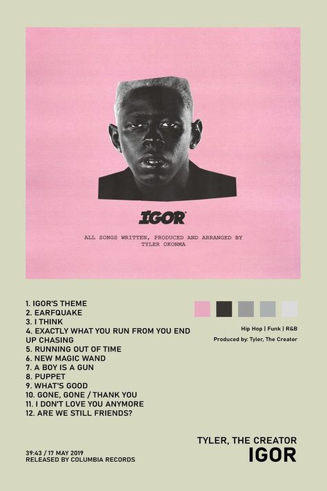 Tyler The Creator Album Cover, Poster Design Music, Igor Tyler The Creator, Album Tracklist, Album Artwork Cover Art, Hip Hop Poster, Music Poster Ideas, Cool Album Covers, Iconic Wallpaper