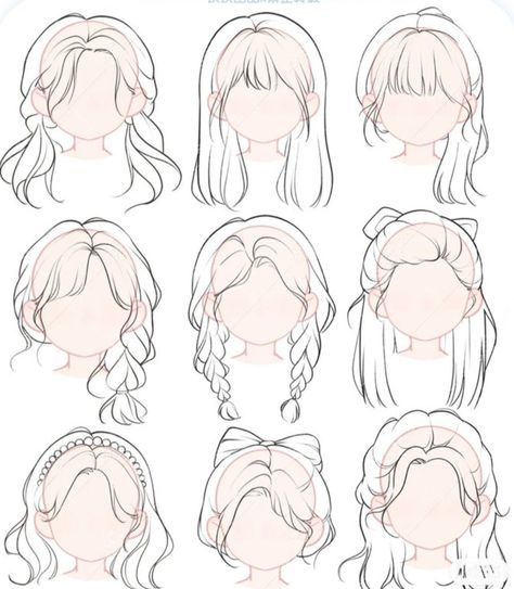 Aesthetic Hair Drawing Ideas, Hair Trace Drawing, Braided Hairstyles Reference Drawing, Art Bases Hair, Hair Styles Ideas Drawing, Pigtails Art Reference, Cute Hair Styles Drawing, How To Draw Anime Hair Tutorials, Oc Drawing Tutorial