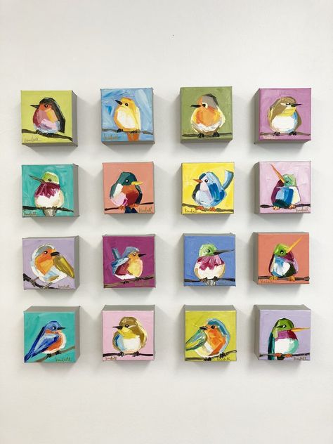 Mini Artwork Ideas, Small Painting Inspiration, Square Canvas Art Ideas, Small Paintings Ideas, Small Things To Paint, Mini Art Ideas, How To Draw A Bird, Canvas Art Painting Ideas, Painting Acrylic Ideas