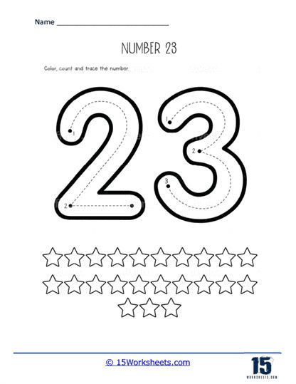 Color, Count, and Trace Worksheet - 15 Worksheets.com Number 15 Tracing Worksheets, Number 13 Tracing Worksheet, Trace The Numbers 1-5 Worksheets, Number Tracing Printables Free 1-30, Number Tracing Worksheets 1-20 Writing Practice, Trace Worksheet, Multi Sensory Learning, Counting Stars, Fine Motor Skills Development