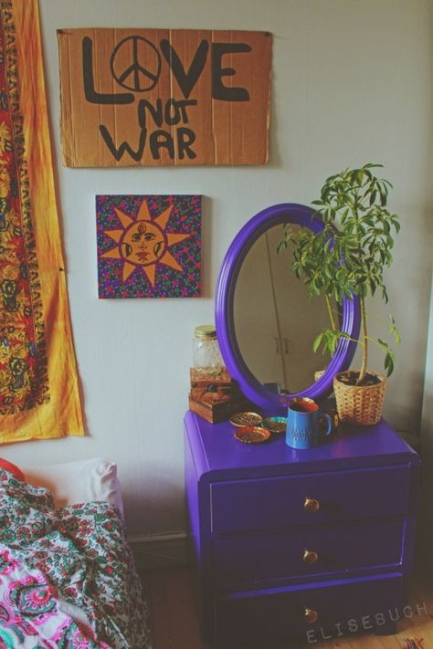 Purple Wall Aesthetic, Hippie Bedroom Decor, Hippie Room, Hippie Bedroom, Hippie Room Decor, Hippy Room, Grunge Room, Room Goals, Indie Room