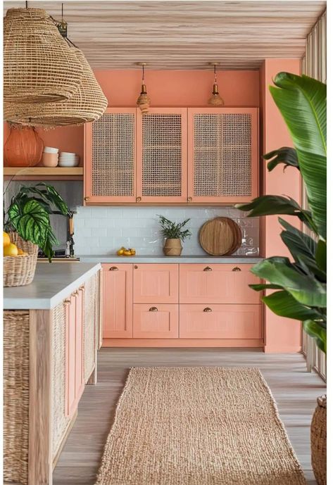 Recycled Kitchen Countertops, Colourful Beach House, Beach Vibe House, Florida Decorating Ideas Interiors, Coastal Townhouse, White Coastal Kitchen, Coloured Kitchens, Eccentric Kitchen, Small Beach Cottage