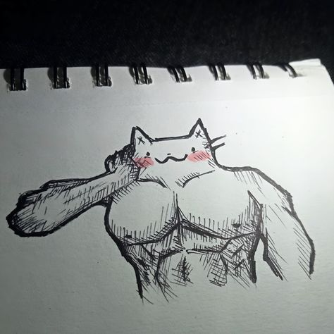 Muscle, cute, strong, art, sketch, pen, cat, body. Strong Cat Drawing, Muscular Poses Drawing, Muscular Cat Drawing, Cat Body Reference, Cat With Muscles, Giga Chad Cat, Buff Cat Drawing, Memes Sketch, Giga Cat