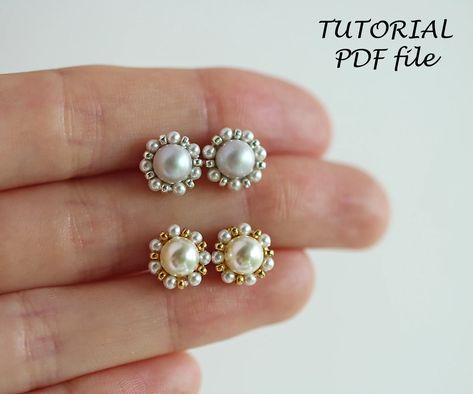 Bead Stud Earring Tutorial Cute Earrings Pattern Seed Bead - Etsy Seed Bead Bracelets Diy, Easy Beading, Earrings Tutorial, Beaded Necklace Patterns, Seed Bead Pattern, Beaded Earrings Tutorials, Beaded Bracelets Tutorial, Necklace Patterns, Seed Bead Tutorial