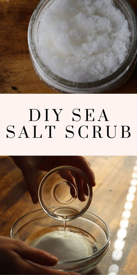 Sea salt scrub is a super easy 2 ingredient DIY that makes the perfect addition to your skincare routine! Make one for yourself and one to gift a friend! Sea Salt Body Scrub Diy Coconut Oil, Hand Scrubs With Essential Oils, Sea Salt Face Scrub, Body Salt Scrub Diy, Sea Salt Skin Care, Sea Salt Scrubs With Essential Oils, Salt Hand Scrub Diy Recipes, Sea Salt Scalp Scrub Diy, Epsom Salt Face Scrub