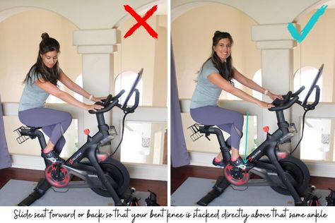 How to set up your Peloton bike (or any spin bike!) - The Fitnessista Peleton Cycle, Peloton Cycle, Stationary Bike Workout, Spin Bike, Peloton Bike, Workout Splits, Indoor Bike, Spin Bikes, Indoor Cycling