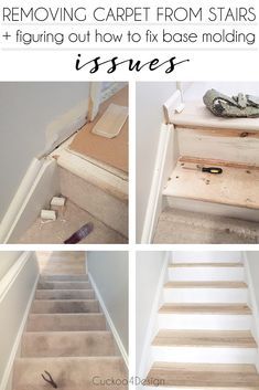 Removing Carpet from Stairs | Cuckoo4Design Carpet Free Stairs, Pulling Carpet From Stairs, Removing Carpet From Stairs, Paint Stairs, Painting Plywood, Refinish Stairs, Stairs Makeover Design, Diy Stairs Makeover, Stairs Diy