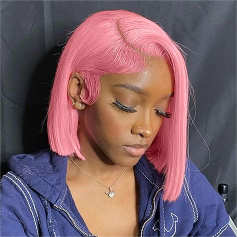 PRICES MAY VARY. ❤[13x4 HD Lace Bob Wig] HD Lace Net Comes From Switzerland, Fine And Smooth Very Suit For Your Skin, Feels So Soft And Makes You Remarkable ❤[Lace Frontal Bob Wig] The Pink Bob Wig Human Hair Density Is About 180%.Average Cap Size(22.5inch) With Adjustable Straps And 3 Combs, Stable, Solid And Easy To Take. ❤[Natural Hairline Bob Wigs] Big 13x4 Lace Front Wigs Straight Short Bob Wig, Offer The More Natural&Beautiful Hair Line. Can Be Dyed,Bleached,Curled.And Restyle To You Want. Short Blonde Wig Hairstyles, Ombre Hair Color Short, Pink Hairstyles Black Women, 10 Inch Bob Wig, Bob Wig Hairstyles, Short Wig Hairstyles, Bob Wig Styles, Wigs Big, Pink Bob Wig