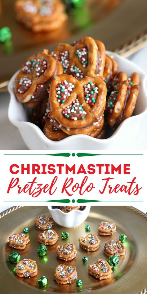 Christmas Pretzel Recipes, Christmas Treats With Rolos, Christmas Pretzels With Rolos, Christmas Rolo Pretzel Treats, Pretzel Rollo Pecan Christmas Treats, Pretzel Rolo Bites, Rolo Snacks, Holiday Pretzel Treats Christmas Candy, Recipes With Pretzels