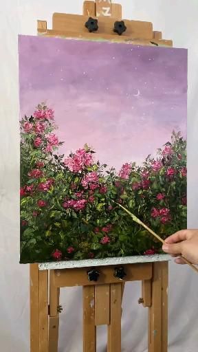 Flower Artwork Painting, Carillons Diy, Moon Landscape, Rose Bushes, Art Painting Tools, Acrylic Painting Flowers, Canvas Painting Designs, Landscape Art Painting, Painting Flowers