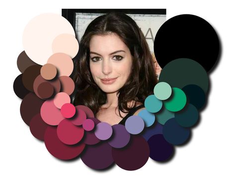 (1) Dark and Dreamy - a colour map exercise featuring Anne Hathaway : DressForYourBody Dark Winter Color Palette Makeup, Dark Winter Clothes, Deep Winter Color Analysis, Deep Winter Summer Outfits, Deep Winter Outfits, Dark Winter Outfits, Deep Winter Palette Outfits, True Winter Color Palette, Winter Skin Tone