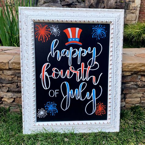 4th Of July Dry Erase Board Ideas, 4th Of July Signs Chalkboard Art, Fourth Of July Board Ideas, Happy Summer Chalkboard Art, Fourth Of July Chalk Art, Canada Day Chalkboard Art, Summertime Chalkboard Art, July Board Ideas, 4th Of July Sidewalk Chalk Art