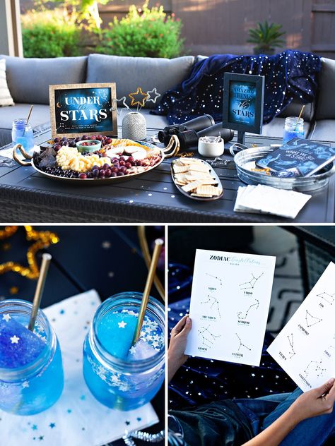 Space Theme Pool Party, Stargazing Ideas, Backyard Stargazing, Fruity Party Drinks, Hot Dog Bar, Happy June, Cozy Backyard, Party Hostess, Party Projects