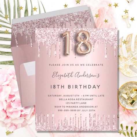 Glam Invitation, Birthday Rose Gold, Blush Invitations, Rose Gold Invitations, 21st Birthday Invitations, 60th Birthday Invitations, Birthday Roses, Invitation Flyer, Glitter Invitations