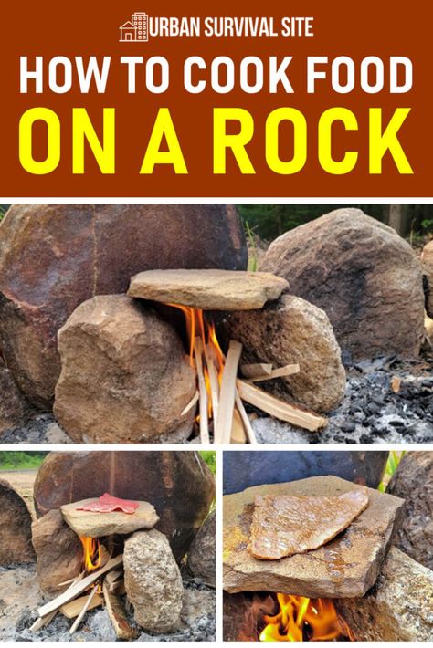 Cooking on rocks is an ancient method of survival cooking. Learn how to cook food on a rock with this primitive cooking method. Ancient Survival Skills, Cooking Fire Pit, Cooking In Nature, Wild Cooking, Primitive Cooking, Survival Cooking, Kids Survival Skills, Primitive Skills, Survival Skills Emergency Preparedness