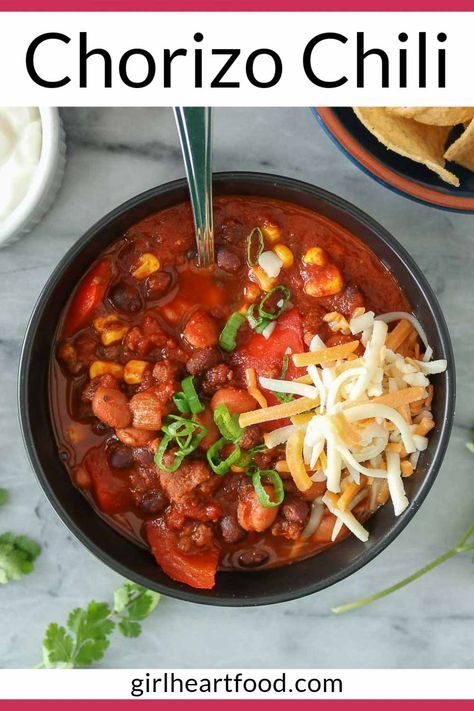 Chorizo Beans, Chorizo Chili Recipe, Chorizo Soup Recipes, Chorizo Chili, Homemade Chorizo, Comfort Dinner, Types Of Beans, Quick Breakfast Recipes, Heart Food