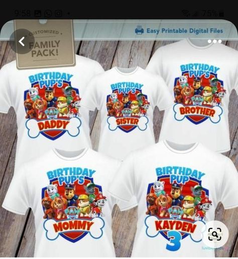 Paw Patrol Birthday Shirt Boys, Cake Ideas For Mom, Birthday Family Shirts, Paw Patrol Birthday Shirt, Paw Patrol Shirt, Paw Patrol Birthday Theme, Paw Party, Shirt Transfers, Paw Patrol Cake