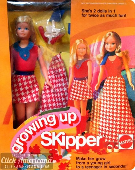 Growing Up Skipper doll: From girl to teen in seconds (1975) Barbie 80s, Barbie Sisters, Skipper Doll, Barbie Skipper, Im A Barbie Girl, Barbie I, Vintage Barbie Dolls, Childhood Toys, Barbie Friends