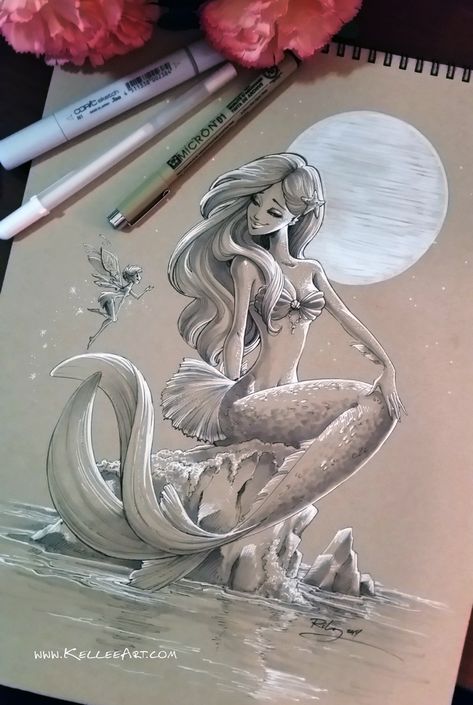 Mermaid Drawing with White colored pencil by KelleeArt | re-pin | #IamaMermaid follow me on www.instagram.com/southfloridah2o Couple Drawing, Mermaid Drawings, Mermaid Tattoo, Mermaid Tattoos, Desenho Tattoo, Art Disney, Art Et Illustration, Mermaid Art, Art And Illustration