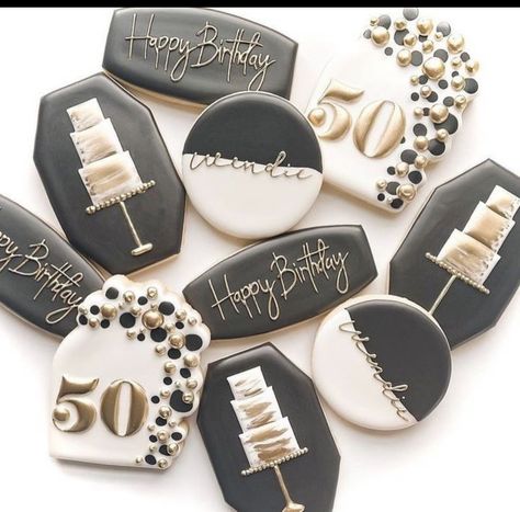 Birthday Decorated Cookies For Men, 50th Cookies, Marine Cookies, Gatsby Cookies, Cookie Table Wedding, Number Cookies, Cookie Birthday, Happy Birthday Cookie, 40th Birthday Party Decorations