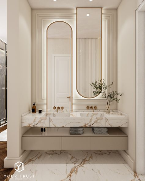 Modern Vanity Designs For Bathroom, Modern Vanities Bathroom, Elegant Marble Bathroom, Luxury Interior Design Bathroom, Luxury Master Bathrooms Mansions, Bathroom With 2 Toilets, Taj Mahal Bathroom Countertops, Vanity Design Modern, Luxury Bathroom Inspiration Modern