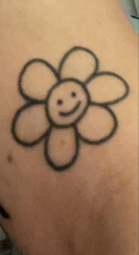 Smiley Face Stick And Poke Tattoo, Smiling Flower Tattoo, Smiley Face Flower Tattoo, Happy Flower Tattoo, Smiley Flower Tattoo, Smiling Sun Tattoo, Small Smiley Face Tattoo, Smiley Tattoo, Smiley Face Tattoo