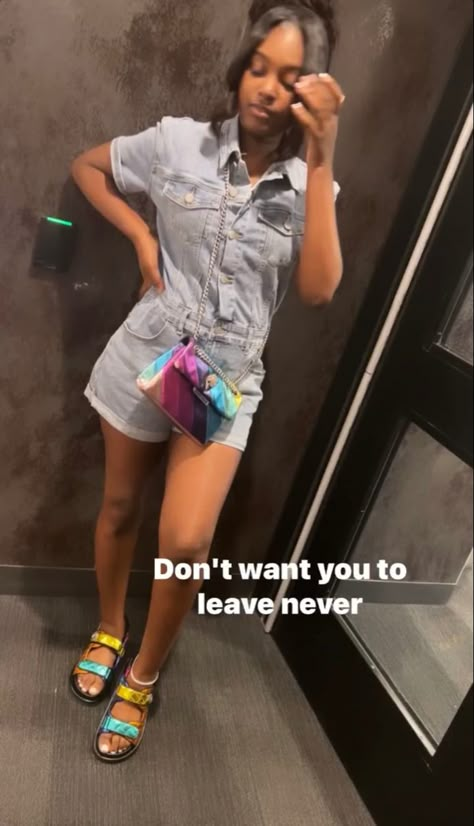 Kurt Geiger Outfit Ideas, Kurt Outfit Ideas, Blue Jean Shorts Outfit Black Women, Demin Outfits Black Women, After Graduation Outfits, Denim Romper Outfit Black Women, Kurt Geiger Shoes Outfit, Denim Dress Outfit Black Women, Denim Romper Outfit