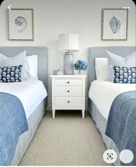 Twin Beds Guest Room, Beach Inspired Bedroom, Hamptons Bedroom, Ocean Themed Bedroom, Beachy Bedroom, Beach Themed Bedroom, Beach House Bedroom, Coastal Room, Guest Bedroom Decor