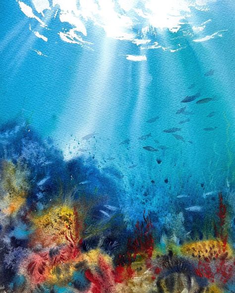 💚 Watercolor by Eugenia Gorbacheva (@homelike_art) • Photos et vidéos Instagram Sealife Watercolor, Pool Art, Underwater Sea, Watercolour Inspiration, Watercolor Art Lessons, Ocean Painting, Watercolor Inspiration, Water Painting, Pictures To Paint