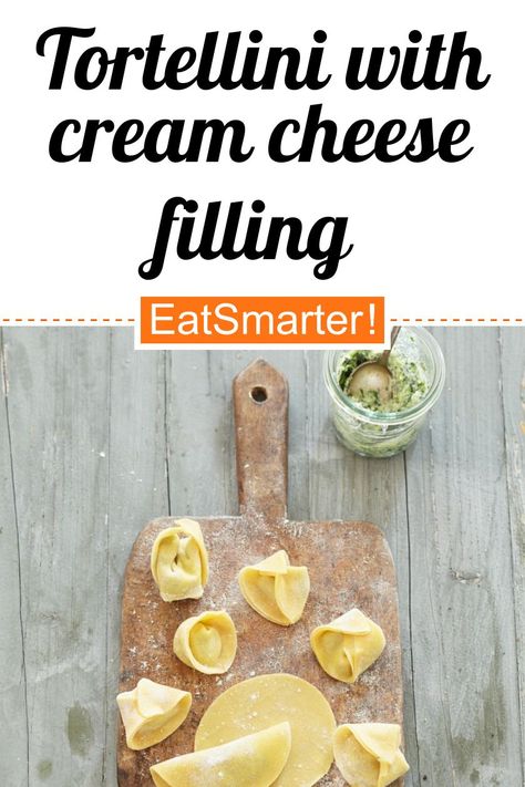 Smarte Sättigungsbeilage: Tortellini with Cream Cheese Filling - 594 kcal - mittel - So healthy is the recipe: 6.7/10 | A recipe idea by EAT SMARTER | Herb, Dough #pasta #recipes Tortellini With Cream Cheese, Tortellini Filling, Cream Cheese Filling Recipe, Healthy Delicious Recipes, Sage Butter, Fresh Tomato Sauce, Cream Cheese Eggs, Cheese Tortellini, Pastry Flour