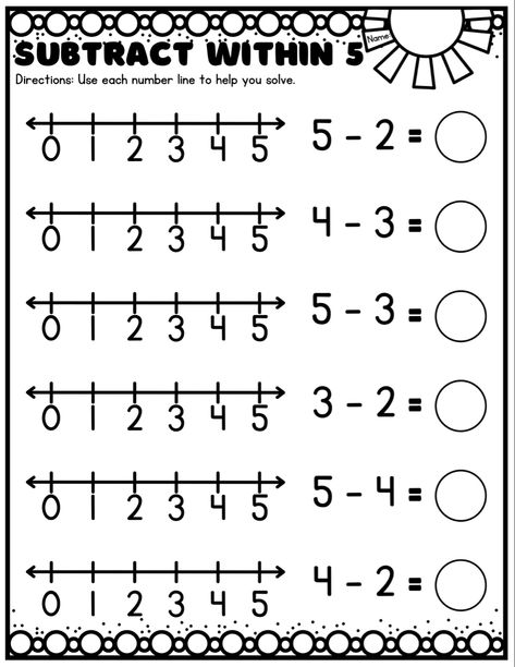 Subtraction Within 5 Kindergarten, Number Line Subtraction Worksheet, Subtraction Number Line, Kindergarten Math Sheets, Addition Subtraction Worksheet, Subtracting Decimals Worksheet, Kindergarten Math Assessment, Number Line Subtraction, Kindergarten Subtraction