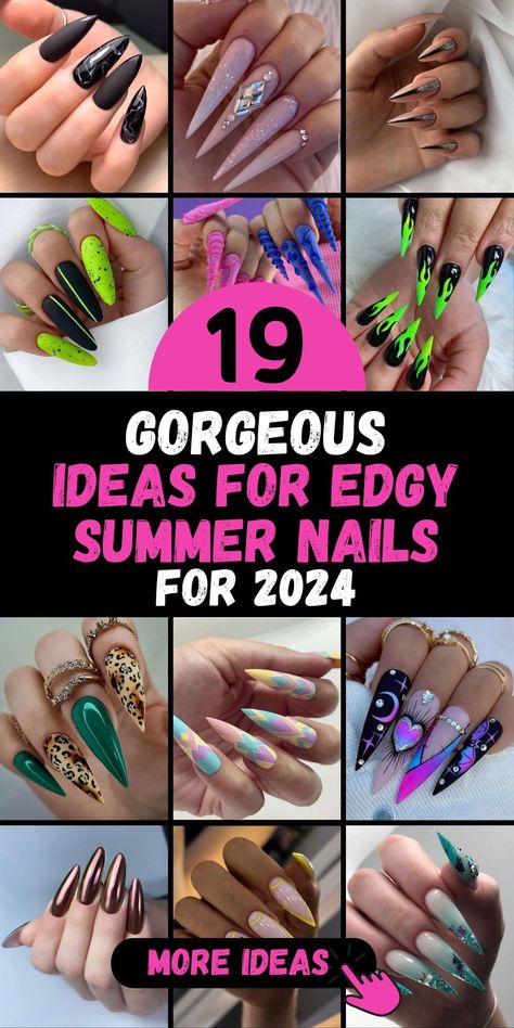 Step into summer with confidence and style with our edgy summer nails collection! Featuring bold designs and vibrant colors, our nails are perfect for adding a touch of attitude to any look. Whether you prefer short nails or long, we have the perfect options to complement your style. With our trendy gel and acrylic options, you'll be sure to stand out from the crowd. Long Summer Nails, Neon Summer Nails, Edgy Summer, Olive Nails, Summer Nails 2024, Neon Summer, Instagram Popular, Glam And Glitter, Nail Length