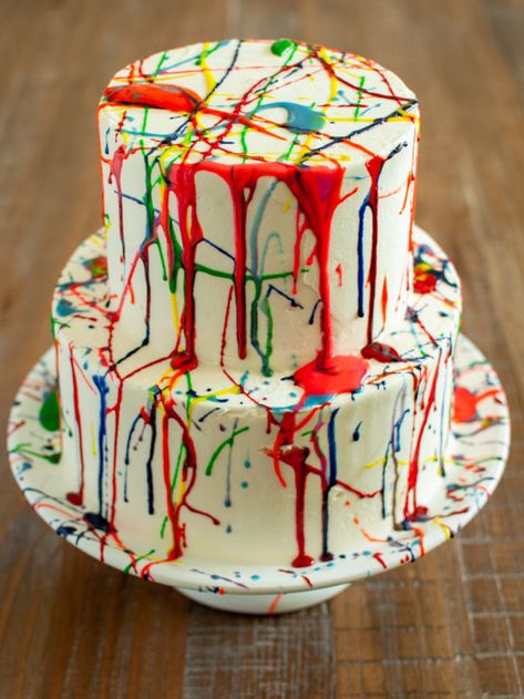 Paint Splatter Cake, Art Party Cakes, Splatter Cake, Art Birthday Cake, Royal Frosting, Paint Cake, Chocolate Espresso Cake, Espresso Cake, Painting Birthday Party