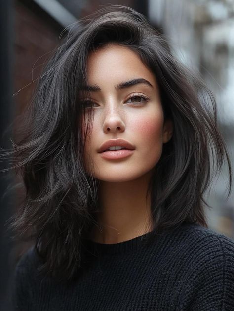 Top Shoulder-Length Haircuts: Versatile and Stylish Ideas for Every Occasion Brunettes Shoulder Length Hair, Medium Length Hair With Layers Dark, Shoulder Length Hair Black Hair Color, Hair Medium Long Length, Shoulder Length Haircut Indian, Collarbone Length Brunette Hair, Long Length Bob With Layers, Short Hair Styles Dark Hair, Deep Side Part Haircut