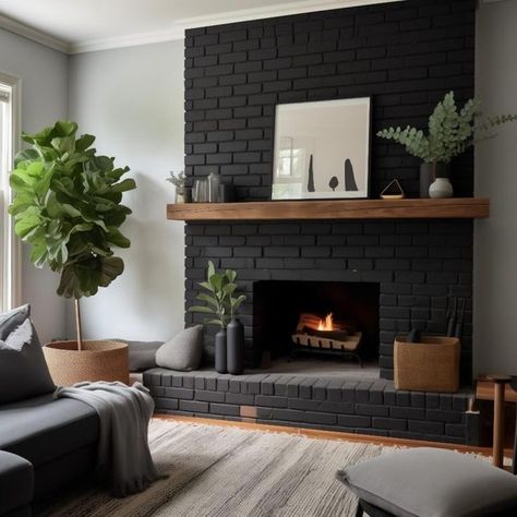 Black Brick Fireplace Wall, Grey Brick Fireplace, Black Brick Fireplace, Brick Fireplace Wall, Grey Brick, Black Brick, Brick Fireplace, Fireplace Wall, Grey Walls