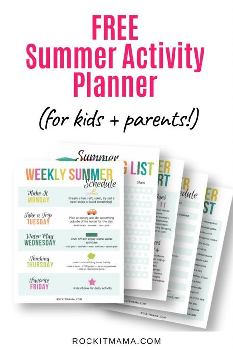 Create a Summer Activity Planner - Free Printable Included! - Rock it Mama freedigitalplanner #aestheticplanners #hyperlinkplanner #weeklymealplanner📄 Editable Summer Schedule For Kids, Summer Binder For Kids, Summer Planning With Kids, Summer Planner Ideas, Summer Planner Printables, Summer Checklist For Kids, Summer Activity Ideas, Organize Planner, Planner Free Printable