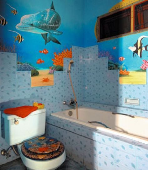 Kids Bathroom Ideas Themes, Kids Beach Bathroom, Sea Theme Bathroom, Shark Bathroom Decor, Kid Bathrooms, Sea Themed Bathroom, Kids Bathroom Themes, Under The Sea Bathroom, Sea Bathroom Decor