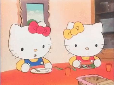 Hello Kitty And Mimi, Kitty And Mimi, Hello Kitty Eating, Hello Kitty Gif, Kitty Gif, Eating Gif, Hello Kitty Images, Chaotic Neutral, Mac Wallpaper