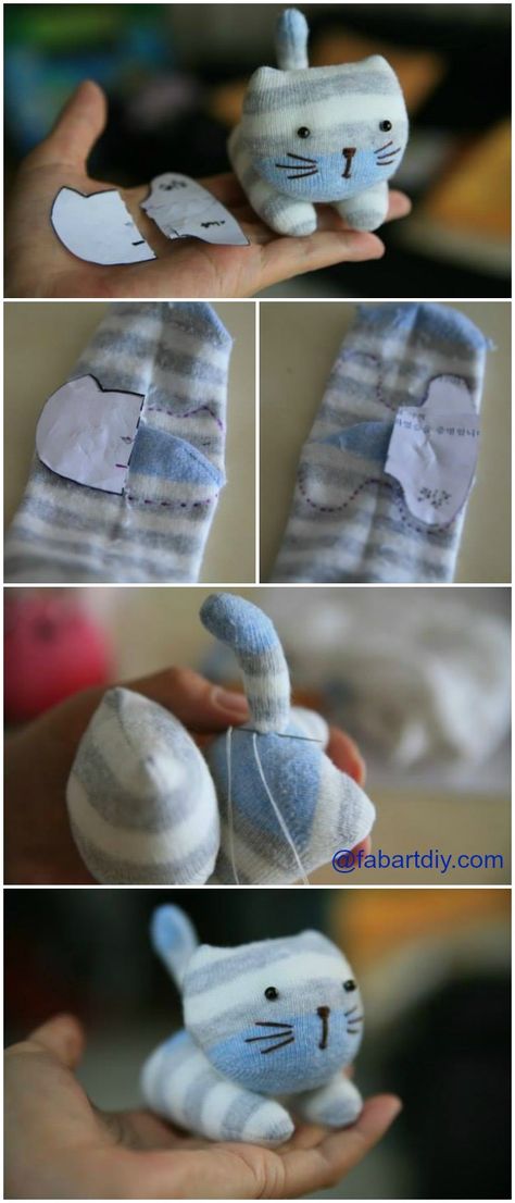 Consiente a esa persona especial con este gatito fácil de hacer. #costura #proyecto #gato Sock Kitten, Sock Animals Tutorial, Kat Haken, Sock Dolls, Sock Toys, Diy Socks, Sock Crafts, Ideal Toys, Trendy Sewing