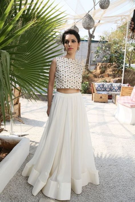 @roressclothes closet ideas #women fashion outfit #clothing style apparel Printed Crop Top and White Skirt Skirt And Crop Top, Indian Skirt, Tutu Skirts, Salwar Kamiz, Desi Clothes, Skirts Women, Wear Crop Top, Skirt And Top, Indian Couture