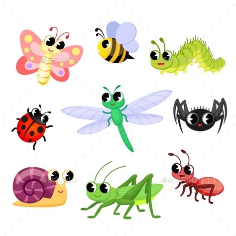 Cartoon Insects, Cute Insects, Bug Cartoon, Ladybug Cartoon, Insect Clipart, Bug Images, Insect Crafts, Insects Theme, Cartoon Butterfly