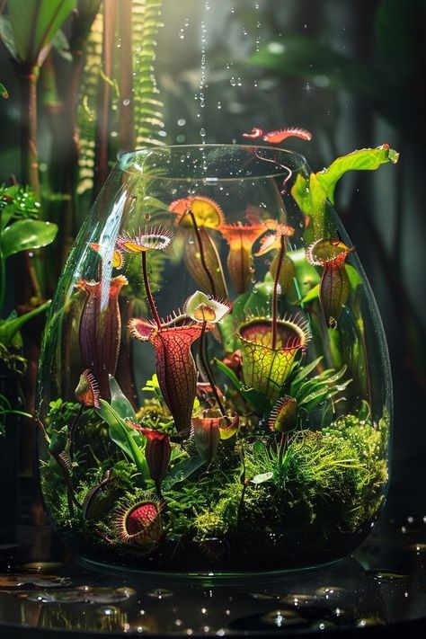 Diy Terrarium Ideas, Inside House Plants, Carnivorous Plants Terrarium, Plants In Jars, Diy Terrarium, Terrarium Ideas, Goth Garden, Beautiful Terrariums, Terrarium Containers