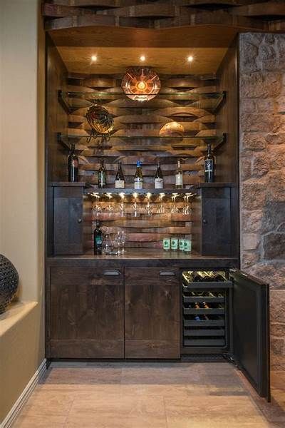 Custom Built In Wine Storage - Unique Southwestern Home Bar Design by ... Closet Bar Ideas, Wall Bar Ideas, Home Mini Bar, Home Wine Bar, Home Bar Ideas, Closet Bar, Home Bar Rooms, Modern Home Bar, Bourbon Bar