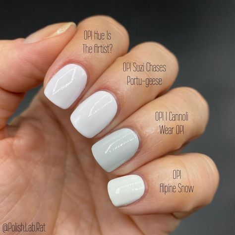 OPI on Instagram: “1, 2, 3, or 4? 1. #HueIsTheArtist 2. #SuziChasesPortugueese 3. #ICannoliWearOPI 4. #AlpineSnow By: @polish.lab.rat #OPIObsessed…” Opi White, Marshmallow Nail Polish, Whiter Whites, Essie Marshmallow, Sheer Nail Polish, Opi Nail Polish Colors, Sheer Nails, Opi Nail Colors, Pedicure Colors