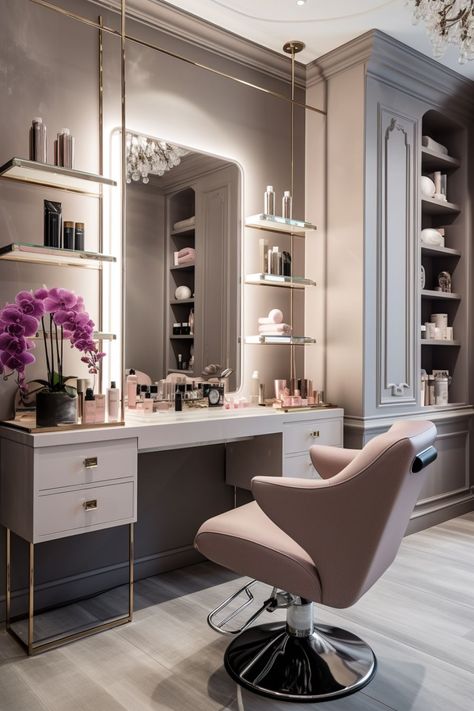 beauty room Closet Vanity Ideas, Fancy Vanity, Luxury Makeup Vanity, Vanity Luxury, Makeup Tables, Dream Dressing Room, Cozy Baby Room, Storage Vanity, Closet Vanity