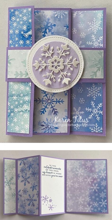 Accordian Tri Fold Card Card 15 Ways! — KarenTitus.com Folded Christmas Cards, Accordion Cards, Stamped Christmas Cards, Fancy Fold Card Tutorials, Tri Fold Cards, Card Making Templates, Gatefold Cards, Christmas Card Crafts, Fold Cards