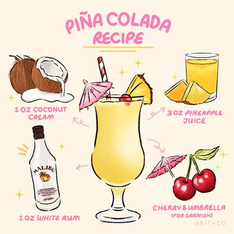 If you like piña coladas, and getting caught in the rain - it's time to grab a drink and celebrate National Piña Colada Day 🍹 The summertime classic makes every sip feel like vacation! Hit the link in bio for more fun recipes.⁠ ⁠ Piña Colada recipe:⁠ 1 oz coconut cream 🥥 ⁠ 3 oz pineapple juice 🍍 ⁠ 1 oz white rum 🍹 ⁠ cherries 🍒 ⁠ umbrella (for garnish) ☂️ ⁠ ⁠ #pinacolada #drinkrecipe #cocktails #mocktails #happyhour Pinacolada Cocktails Recipe, Pina Colada Mocktail, Cocktail Aesthetic, Beach Theme Birthday, Pina Colada Recipe, Pina Coladas, Caught In The Rain, Yummy Alcoholic Drinks, Fun Recipes