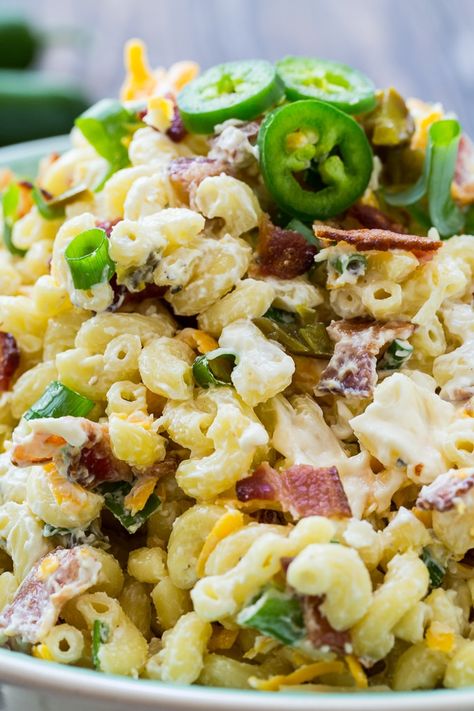 Jalapeno Popper Pasta Salad Football Pasta Salad, Jalapeño Popper Pasta Salad, Pasta Salad Mexican, Jalapeno Popper Pasta, Catering Dishes, Potluck Bbq, Pasta Salad Dressing Recipe, Salad Mexican, Pasta Salad For Kids