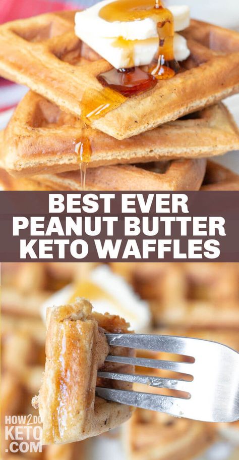 This keto peanut butter waffle recipe is the BEST keto waffle I've ever tasted! Light and fluffy and full of creamy peanut butter flavor, you won't believe they're low carb! Egg And Peanut Butter Waffle, Waffles With Peanut Butter, Peanut Butter Waffles Keto, Peanut Butter Egg Waffle, Keto Peanut Butter Chaffles, Peanut Butter Waffles Easy, Keto Peanut Butter Pancakes, Peanut Butter Chaffle Recipe Keto, Keto Waffles Almond Flour