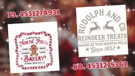 Christmas Photo Codes Bloxburg, Xmas Decals Bloxburg, Bloxburg Christmas Town Ideas, Bloxburg Convenience Store Decal Codes, Bloxburg North Pole, Christmas Cafe Bloxburg, Christmas Decals Bloxburg Codes, Bloxburg Winter Wonderland, Bloxburg Christmas Picture Codes